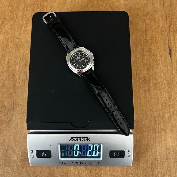 Women's Coach Boyfriend Black Patent Leather Strap Crystal Dial Watch Large - Picture 12 of 12